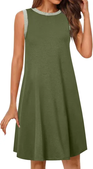 Women's Casual Sleeveless Mini Sundress Trendy Summer Spring Crewneck Tshirt Dresses Tank Loose Beach Short Dresses