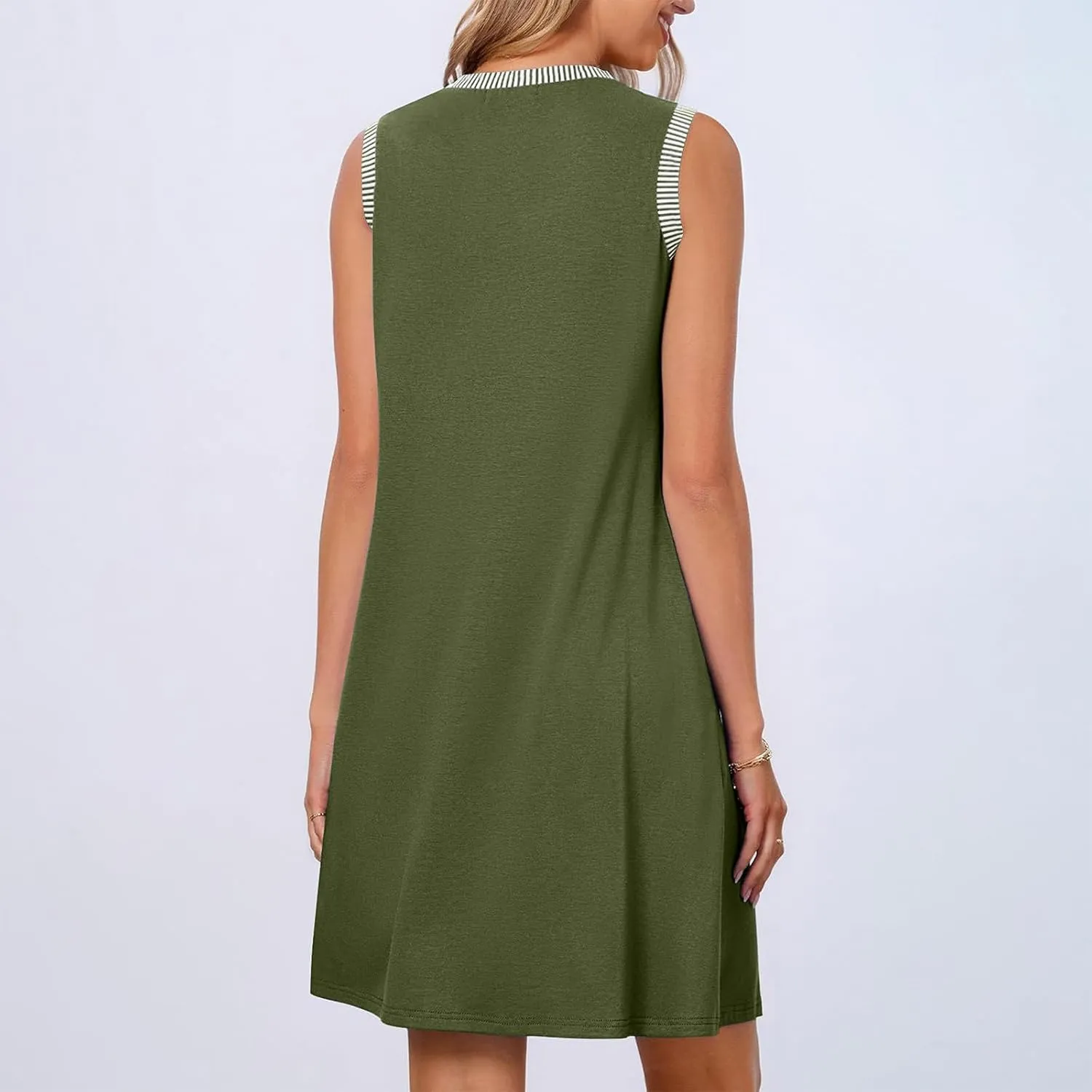 Women's Casual Sleeveless Mini Sundress Trendy Summer Spring Crewneck Tshirt Dresses Tank Loose Beach Short Dresses