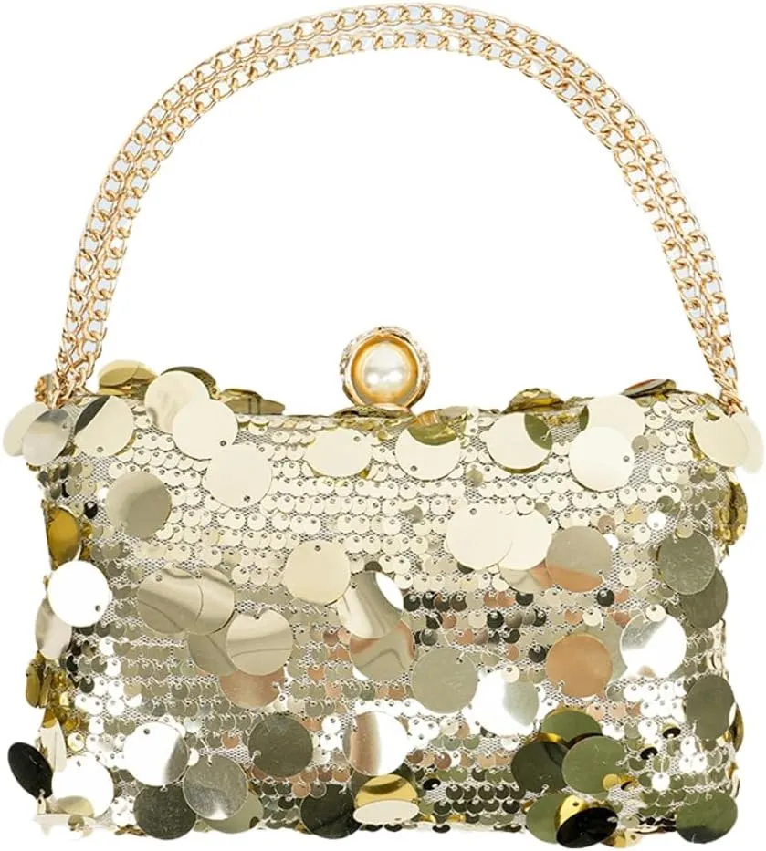 Womens Chic Evening Clutch Bag Y2k Sparkly Glitter Sequin Purse Small Totes Handbag Satchel Dinner Party Wedding