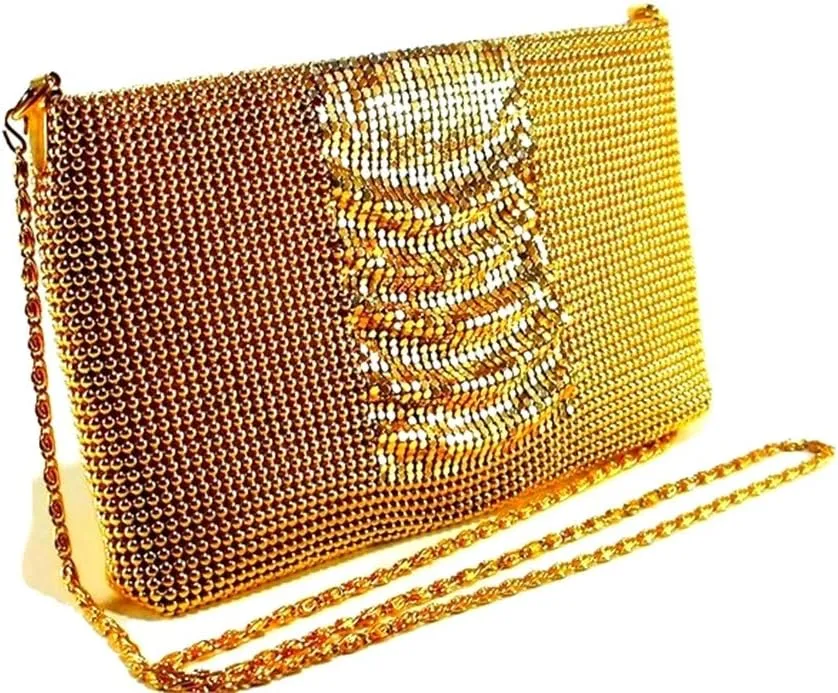 Womens clutch metal mesh metal beaded mesh evening purse for Cocktail Party Prom Wedding Banquet