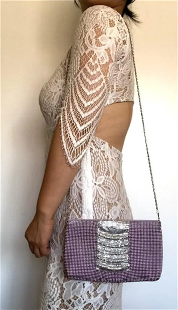 Womens clutch metal mesh metal beaded mesh evening purse for Cocktail Party Prom Wedding Banquet