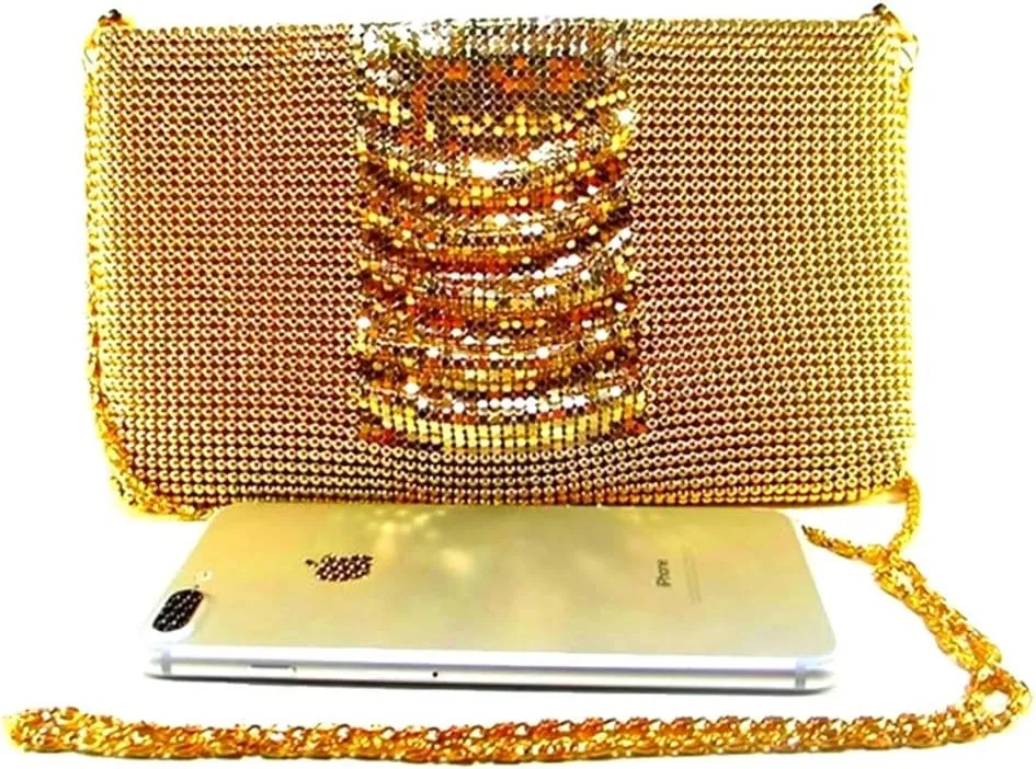 Womens clutch metal mesh metal beaded mesh evening purse for Cocktail Party Prom Wedding Banquet