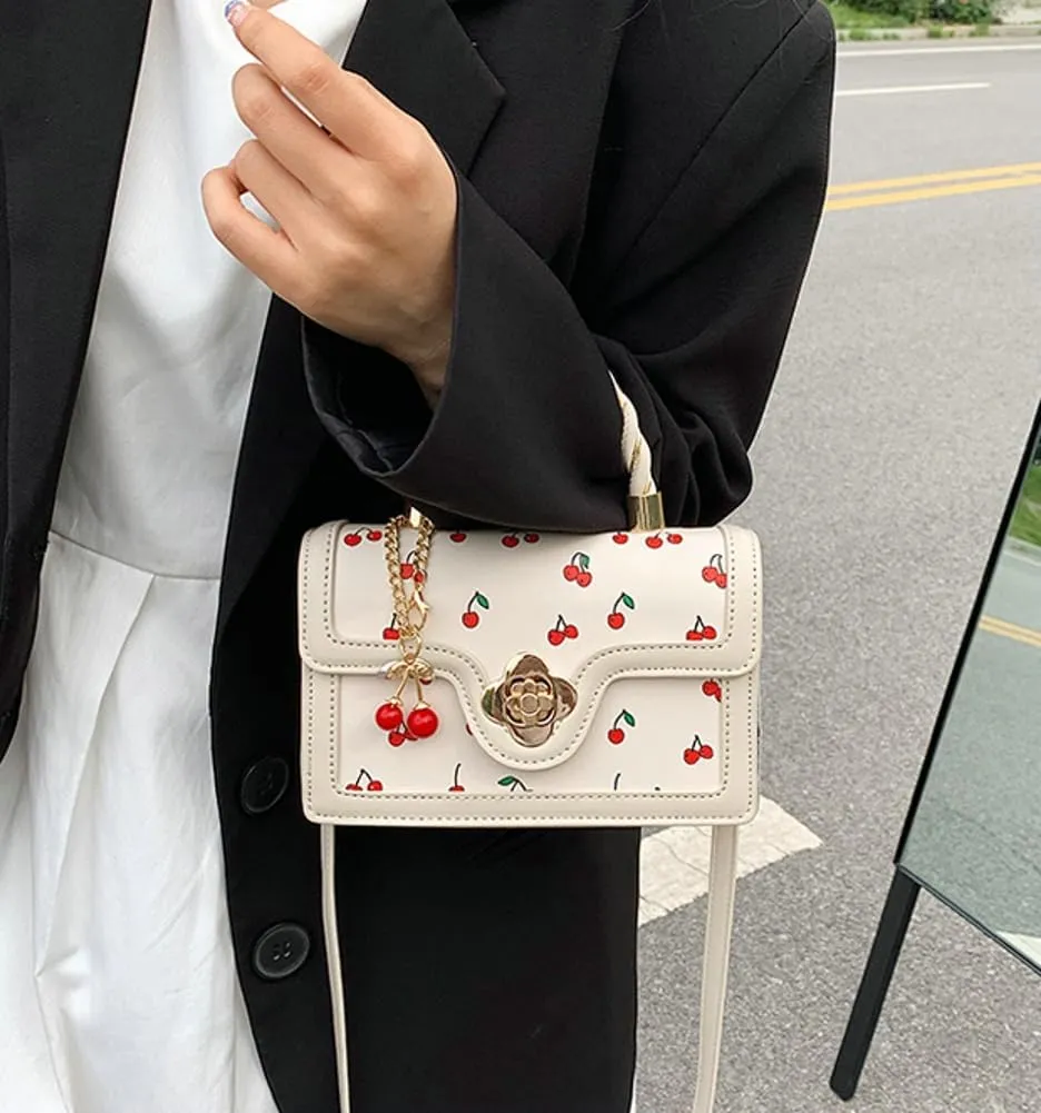 Womens Cute Cherry Vegan Leather Shoulder Crossbody Bag Fashion Purse Small Totes Y2k Handbag Satchel Clutch