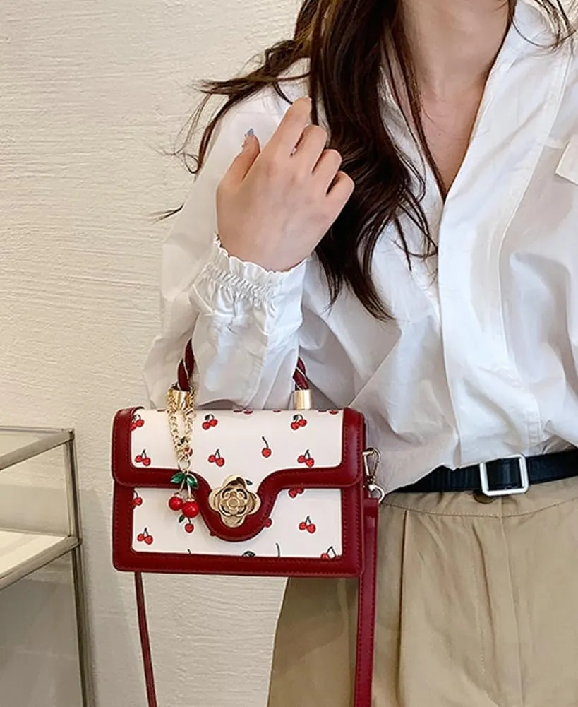 Womens Cute Cherry Vegan Leather Shoulder Crossbody Bag Fashion Purse Small Totes Y2k Handbag Satchel Clutch