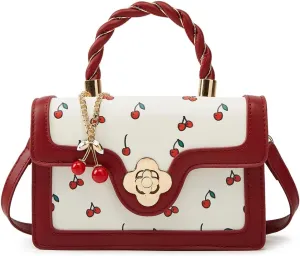 Womens Cute Cherry Vegan Leather Shoulder Crossbody Bag Fashion Purse Small Totes Y2k Handbag Satchel Clutch