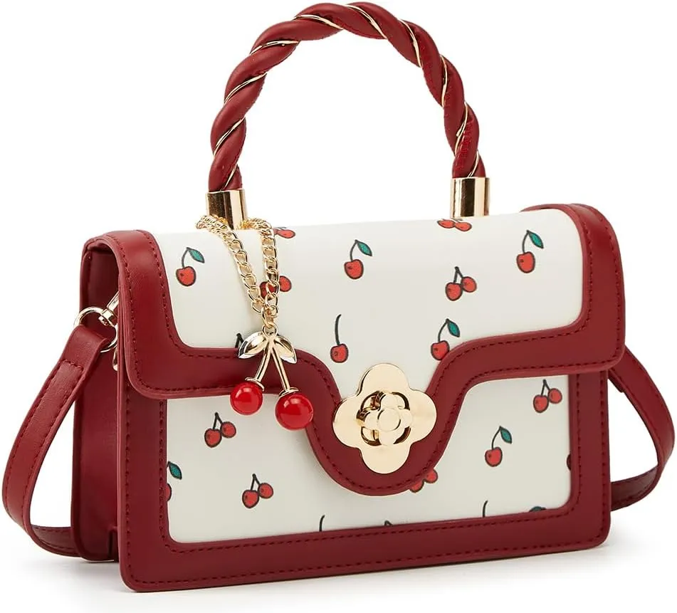Womens Cute Cherry Vegan Leather Shoulder Crossbody Bag Fashion Purse Small Totes Y2k Handbag Satchel Clutch