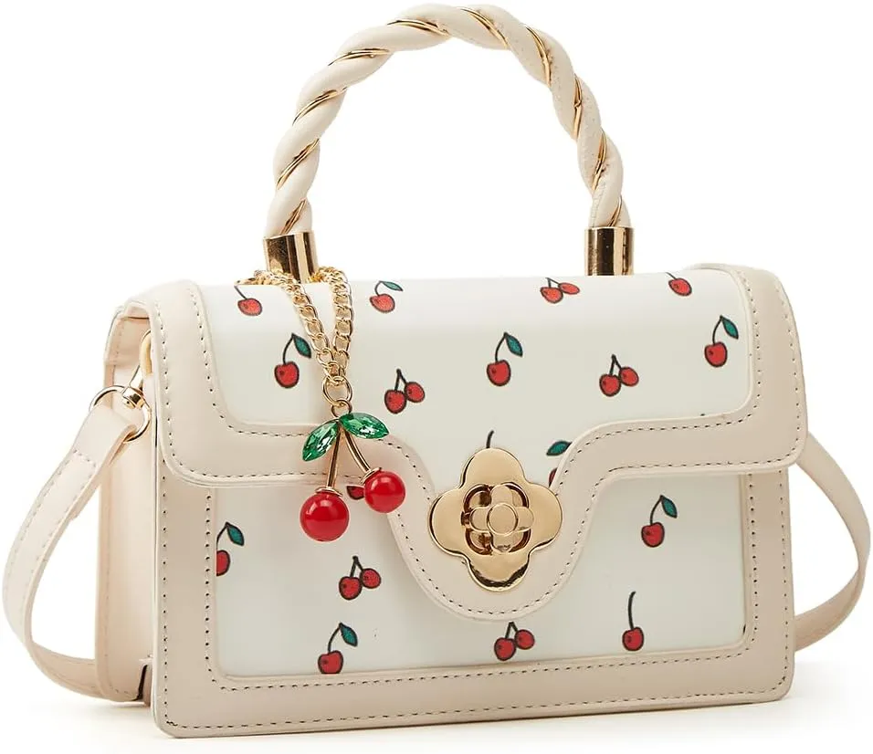 Womens Cute Cherry Vegan Leather Shoulder Crossbody Bag Fashion Purse Small Totes Y2k Handbag Satchel Clutch