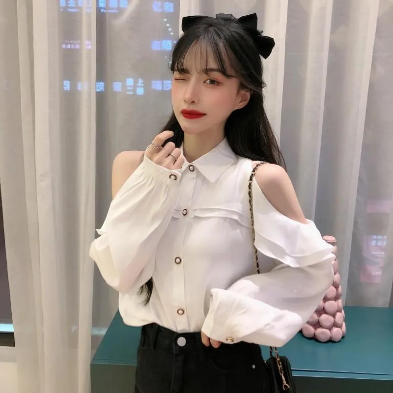 Women's Cute Falbala Off Shoulder Long Sleeved Shirts