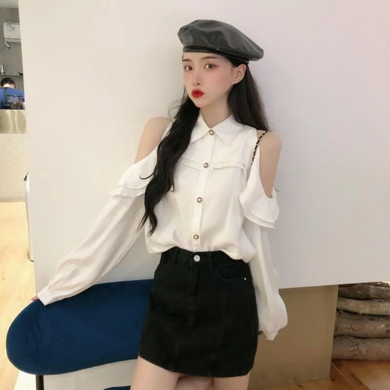 Women's Cute Falbala Off Shoulder Long Sleeved Shirts