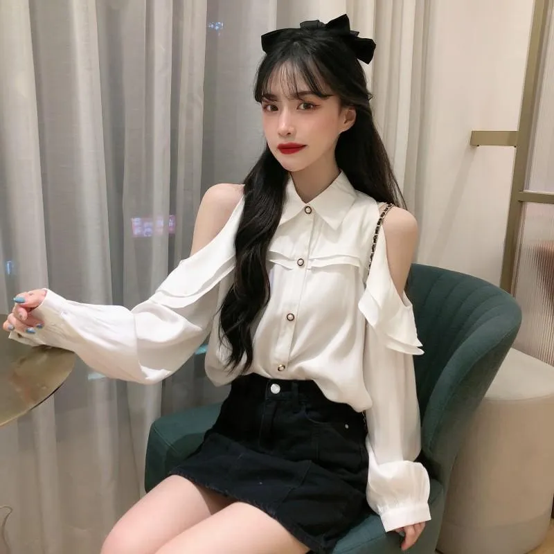 Women's Cute Falbala Off Shoulder Long Sleeved Shirts