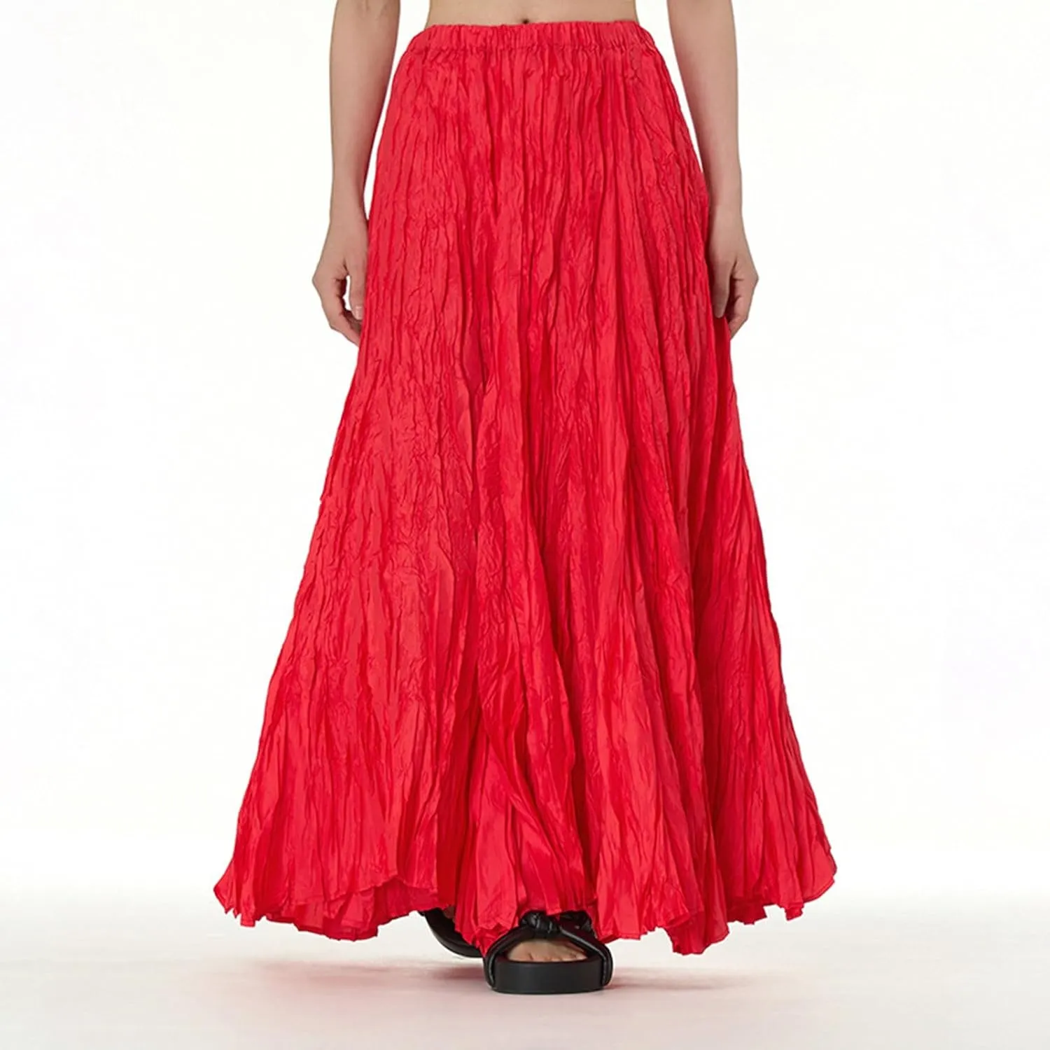 Women's High Waist Flowy Pleated Maxi Skirt Oversized Solid Long Skirts Casual A-Line Cotton Maxi Skirt Plus Size