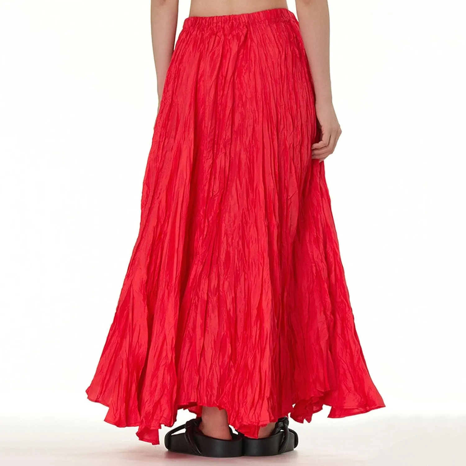Women's High Waist Flowy Pleated Maxi Skirt Oversized Solid Long Skirts Casual A-Line Cotton Maxi Skirt Plus Size