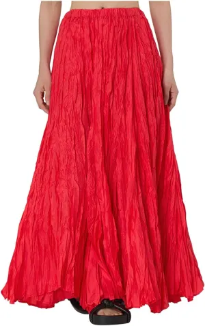 Women's High Waist Flowy Pleated Maxi Skirt Oversized Solid Long Skirts Casual A-Line Cotton Maxi Skirt Plus Size