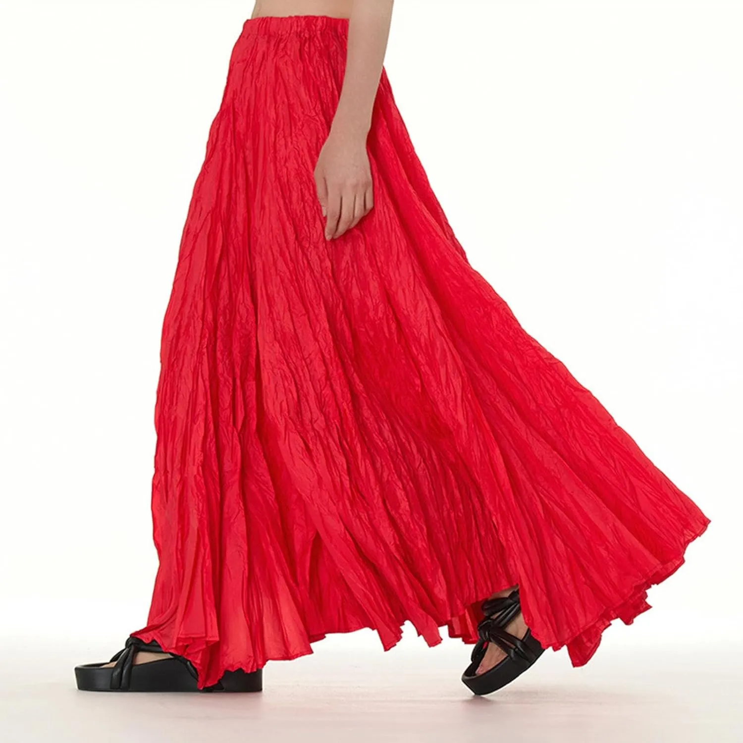 Women's High Waist Flowy Pleated Maxi Skirt Oversized Solid Long Skirts Casual A-Line Cotton Maxi Skirt Plus Size