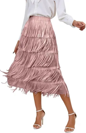 Women's High Waist Fringe Tiered Bodycon Pencil Midi Skirt Fashion Night-Out Party Daily Skirts
