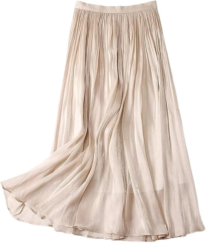 Women's High Waist Tutu Skirt Flowy Pleated Breathable and Comfortable A-Line Midi Skirt