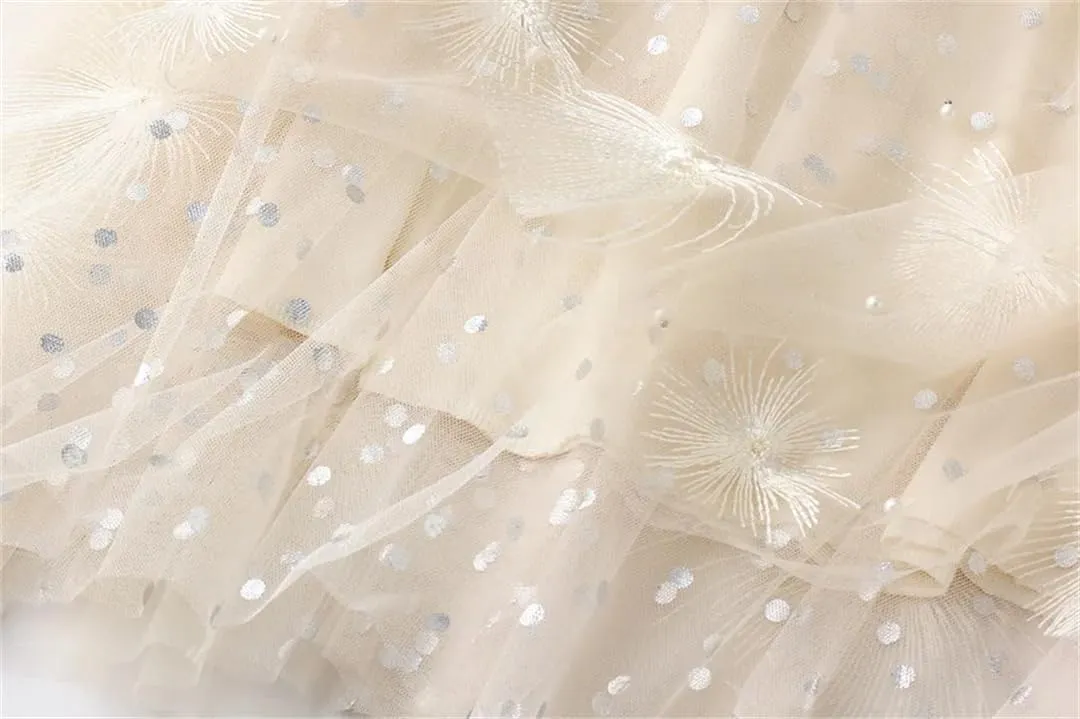 Womens High Waisted Mesh Embroidered A Line Skirts Casual Loose Mesh Tulle Pleated Skirt