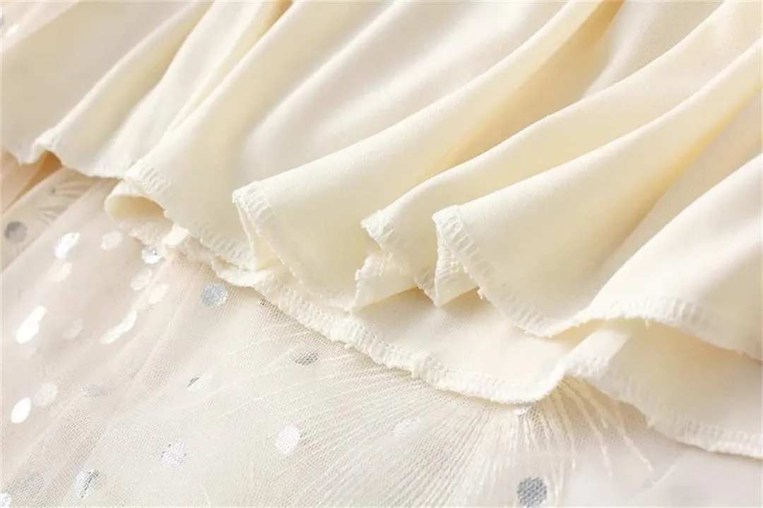 Womens High Waisted Mesh Embroidered A Line Skirts Casual Loose Mesh Tulle Pleated Skirt