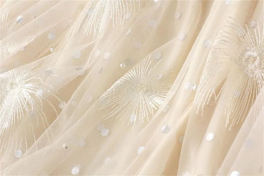 Womens High Waisted Mesh Embroidered A Line Skirts Casual Loose Mesh Tulle Pleated Skirt