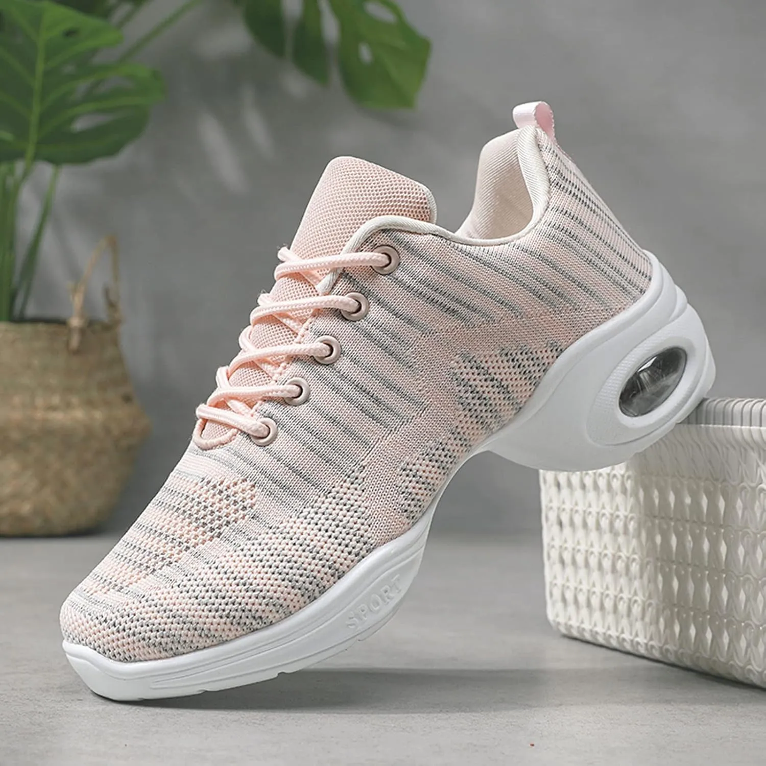 Womens Jazz Sneakers Lace-up Walking Shoes Split Sole Dance Shoes with Air Cushion Breathable Mesh Platform Shoes