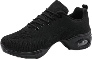 Womens Jazz Sneakers Lace-up Walking Shoes Split Sole Dance Shoes with Air Cushion Breathable Mesh Platform Shoes