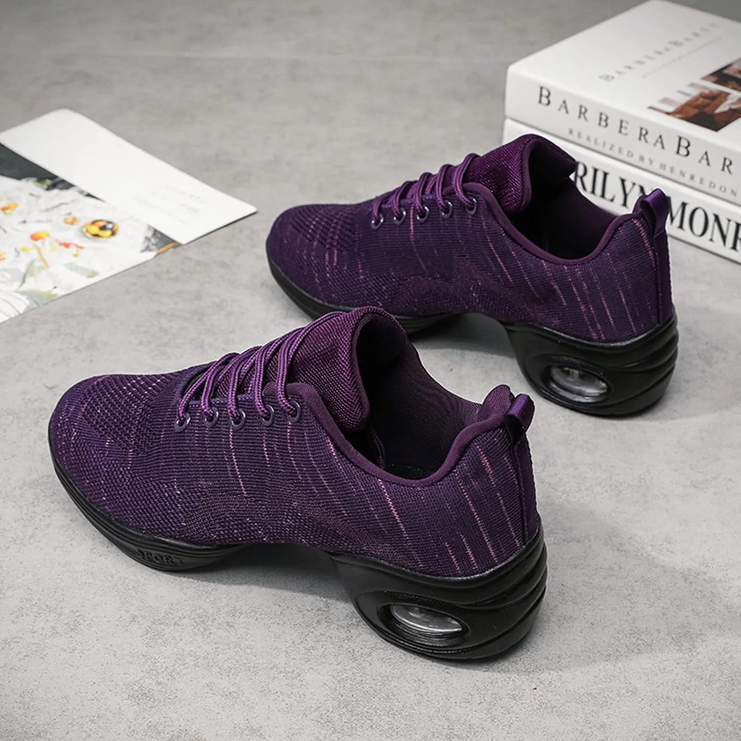 Womens Jazz Sneakers Lace-up Walking Shoes Split Sole Dance Shoes with Air Cushion Breathable Mesh Platform Shoes