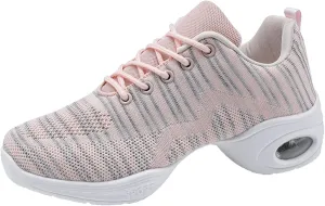 Womens Jazz Sneakers Lace-up Walking Shoes Split Sole Dance Shoes with Air Cushion Breathable Mesh Platform Shoes