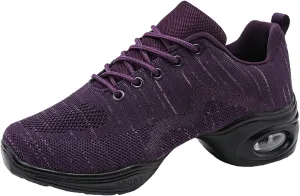 Womens Jazz Sneakers Lace-up Walking Shoes Split Sole Dance Shoes with Air Cushion Breathable Mesh Platform Shoes