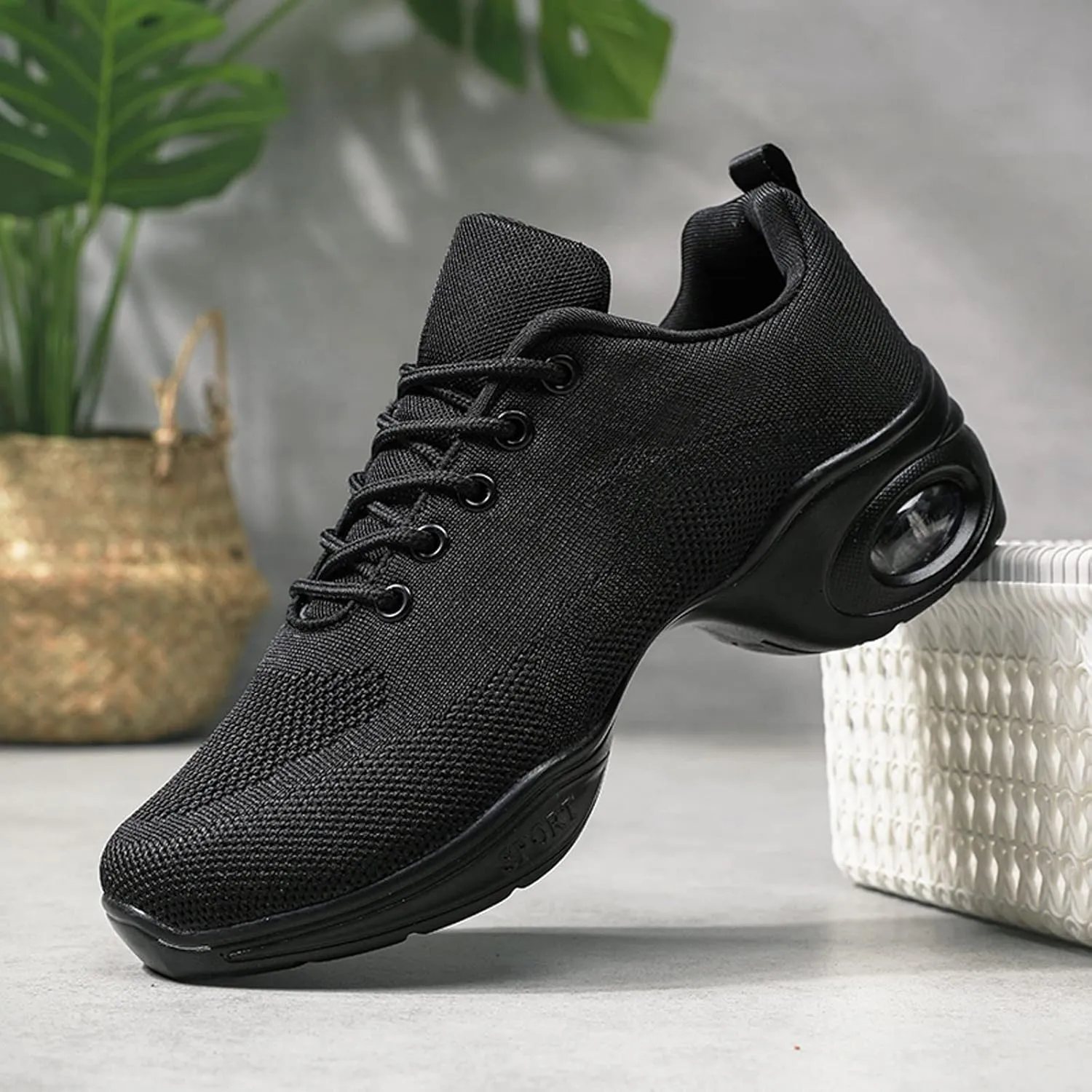 Womens Jazz Sneakers Lace-up Walking Shoes Split Sole Dance Shoes with Air Cushion Breathable Mesh Platform Shoes