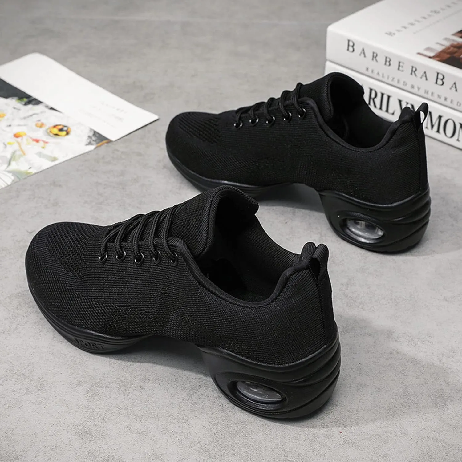 Womens Jazz Sneakers Lace-up Walking Shoes Split Sole Dance Shoes with Air Cushion Breathable Mesh Platform Shoes