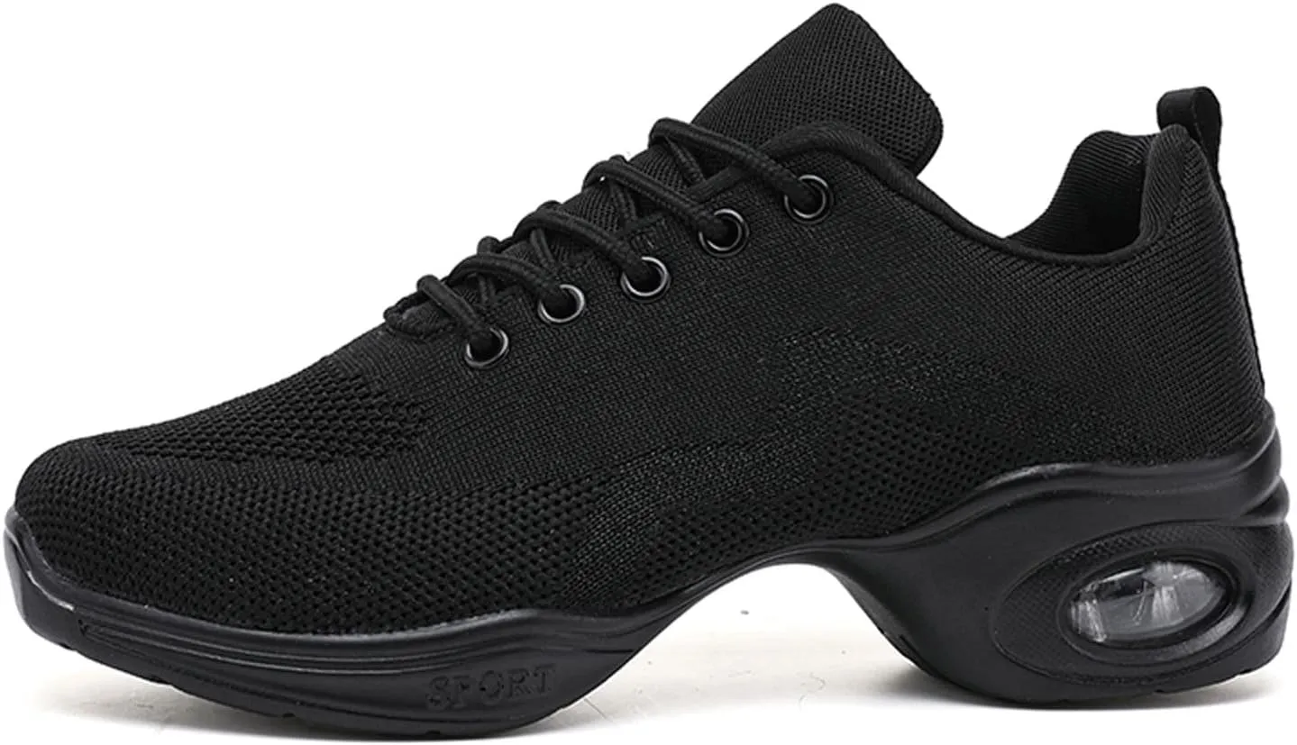 Womens Jazz Sneakers Lace-up Walking Shoes Split Sole Dance Shoes with Air Cushion Breathable Mesh Platform Shoes