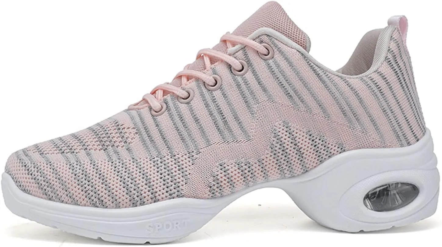 Womens Jazz Sneakers Lace-up Walking Shoes Split Sole Dance Shoes with Air Cushion Breathable Mesh Platform Shoes