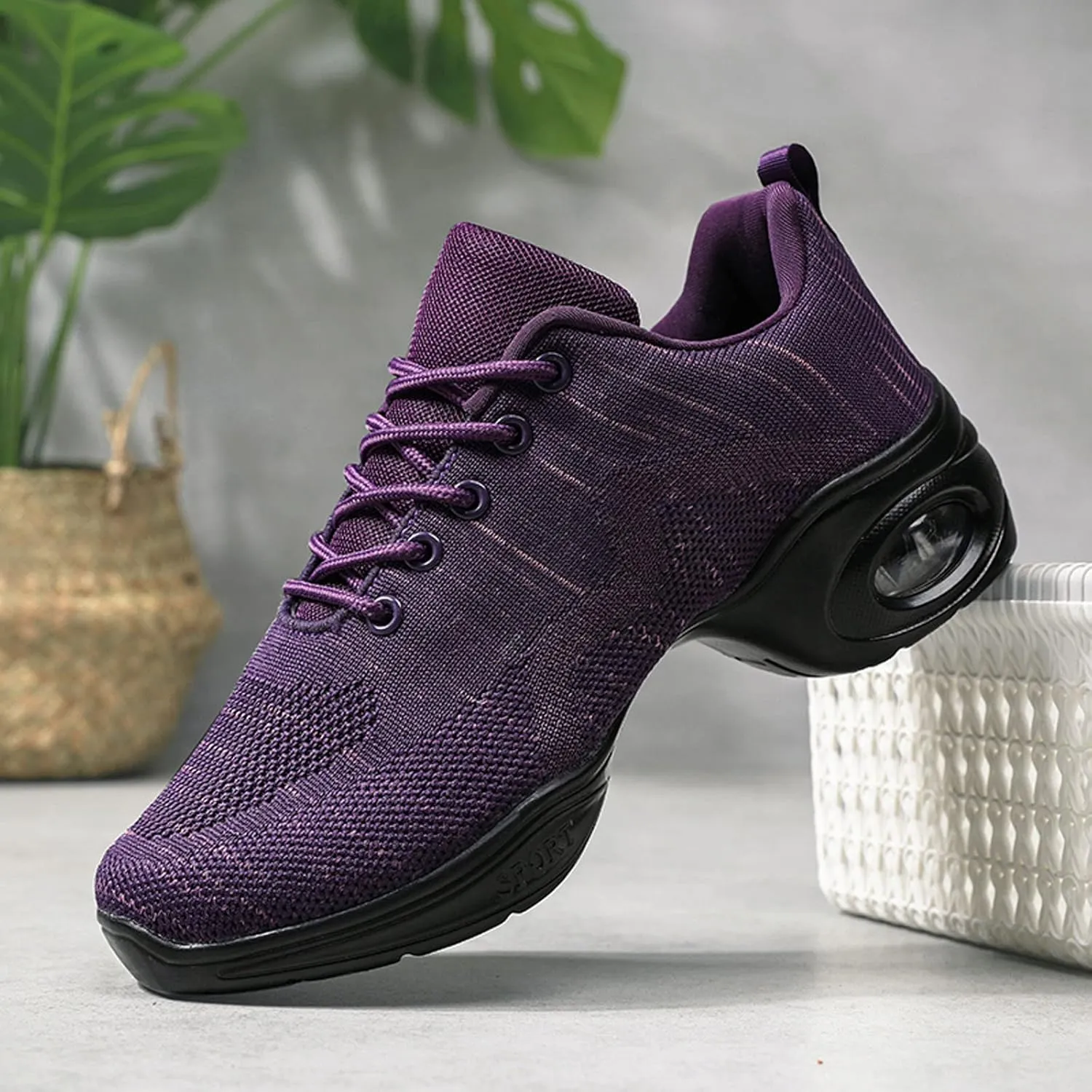 Womens Jazz Sneakers Lace-up Walking Shoes Split Sole Dance Shoes with Air Cushion Breathable Mesh Platform Shoes