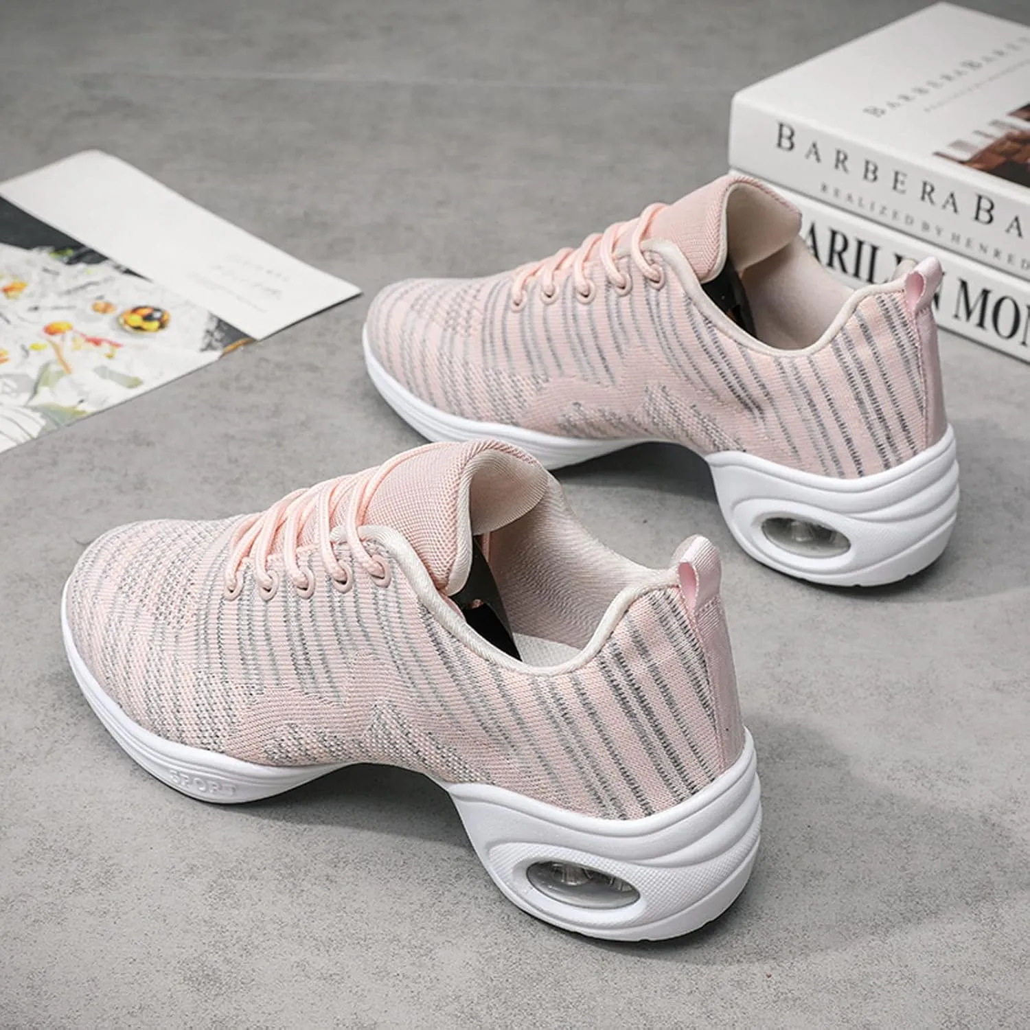 Womens Jazz Sneakers Lace-up Walking Shoes Split Sole Dance Shoes with Air Cushion Breathable Mesh Platform Shoes