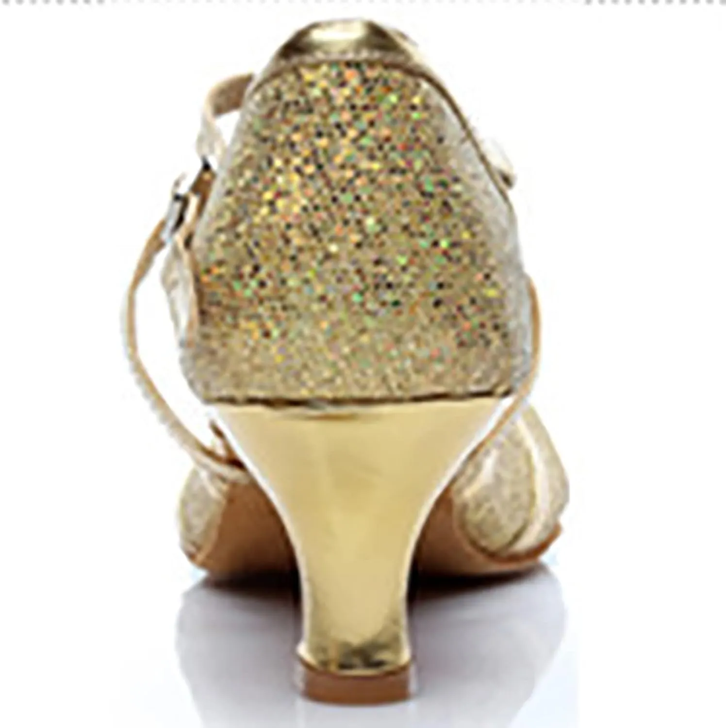 Womens Latin Dance Shoes Heeled Ballroom Salsa Tango High Heels Party Sequin Dancing Shoes Sandals