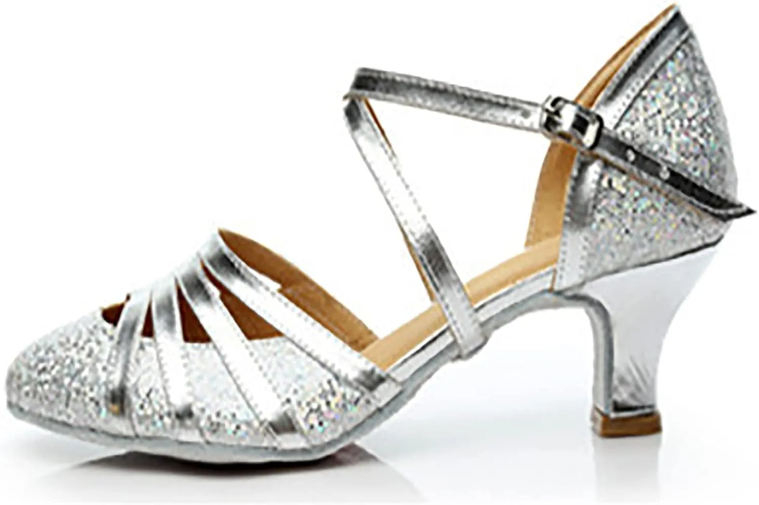 Womens Latin Dance Shoes Heeled Ballroom Salsa Tango High Heels Party Sequin Dancing Shoes Sandals