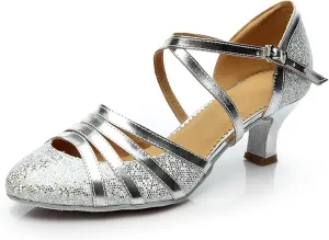 Womens Latin Dance Shoes Heeled Ballroom Salsa Tango High Heels Party Sequin Dancing Shoes Sandals