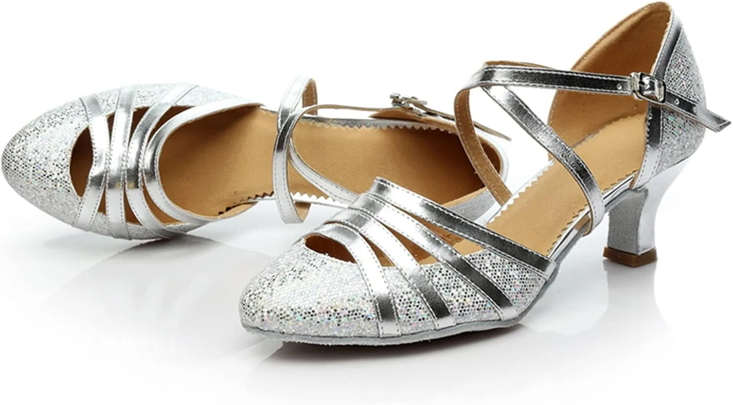 Womens Latin Dance Shoes Heeled Ballroom Salsa Tango High Heels Party Sequin Dancing Shoes Sandals