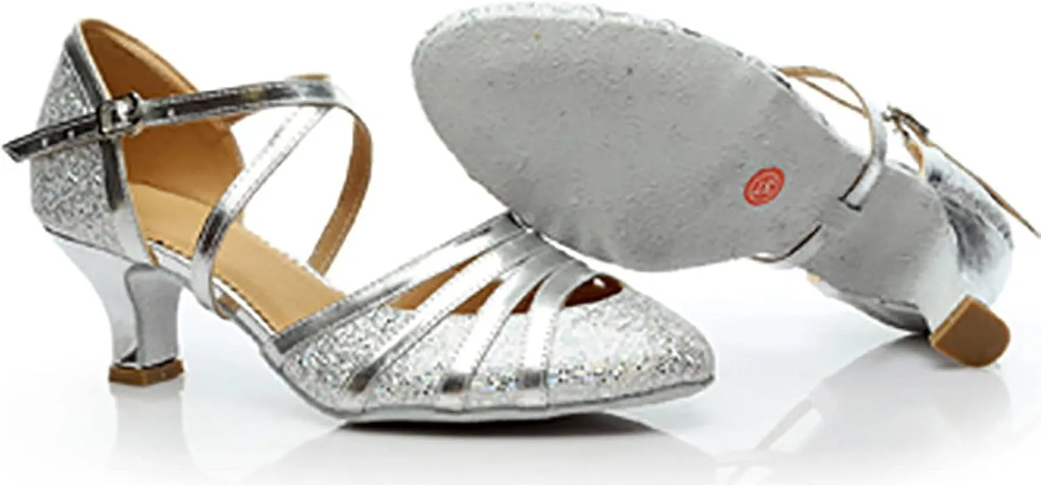 Womens Latin Dance Shoes Heeled Ballroom Salsa Tango High Heels Party Sequin Dancing Shoes Sandals