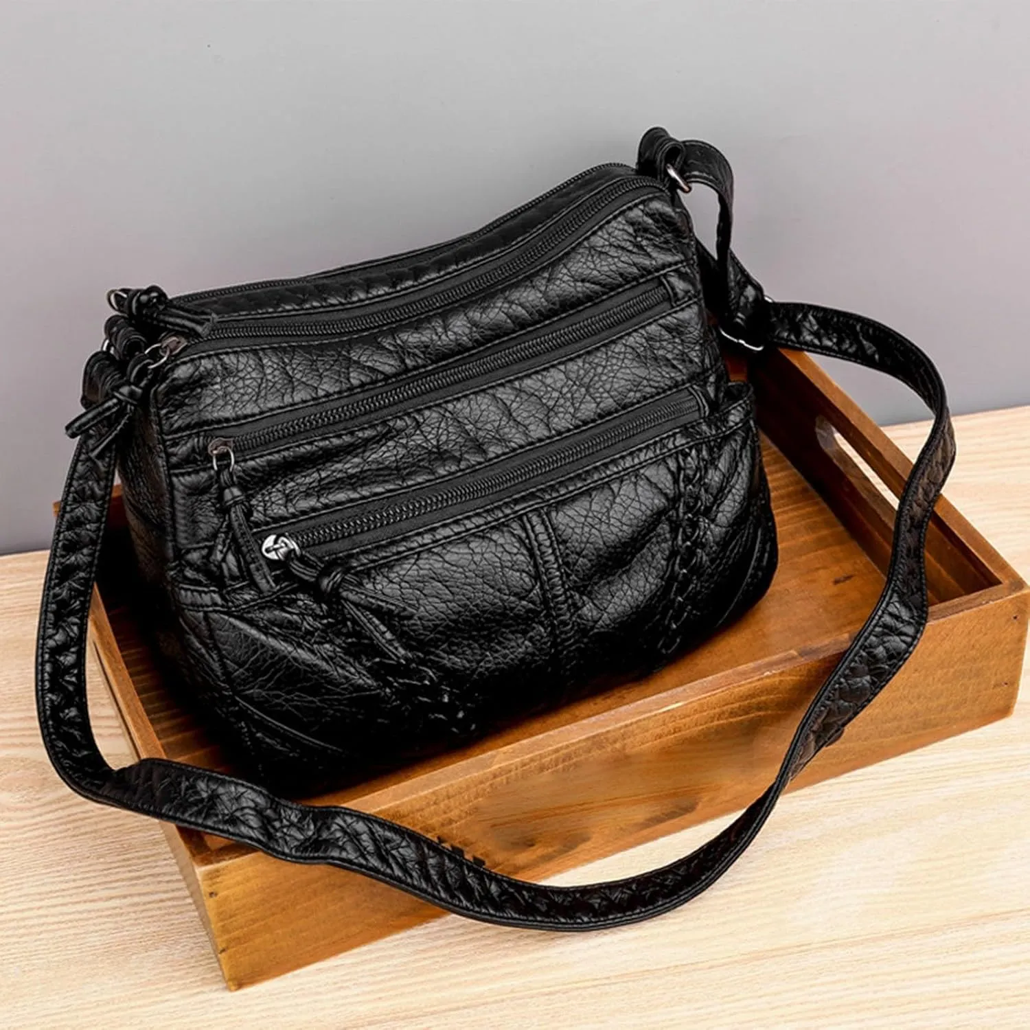 Womens Leather Shoulder Bag Small Capacity Crossbody Bags Casual Fashion Slouchy Satchel Totes Pocketbooks with Zipper
