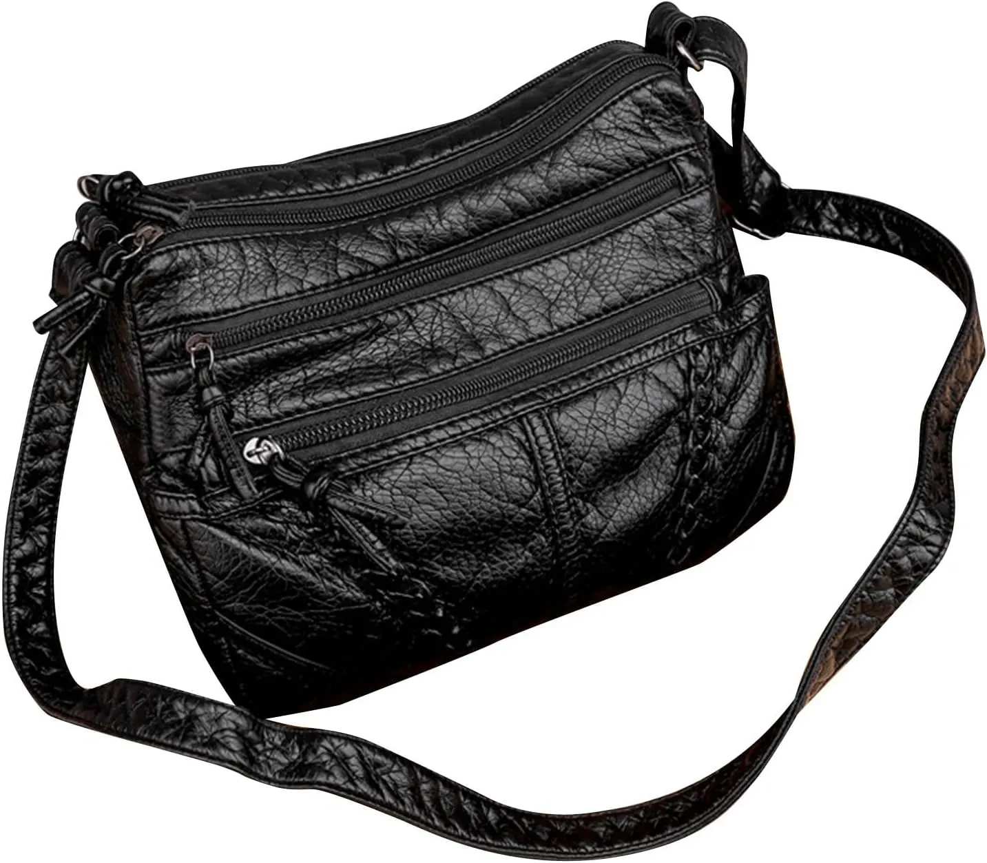 Womens Leather Shoulder Bag Small Capacity Crossbody Bags Casual Fashion Slouchy Satchel Totes Pocketbooks with Zipper