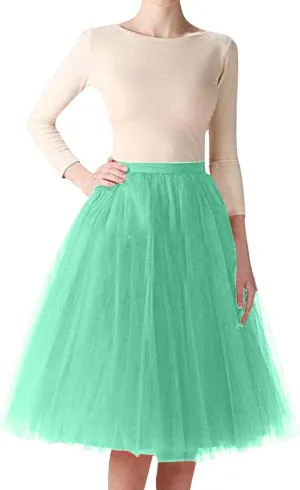 Womens Mesh Dress Prom Dress Bubble Party Skirt Pleated Petticoat Mesh Midi Skirt
