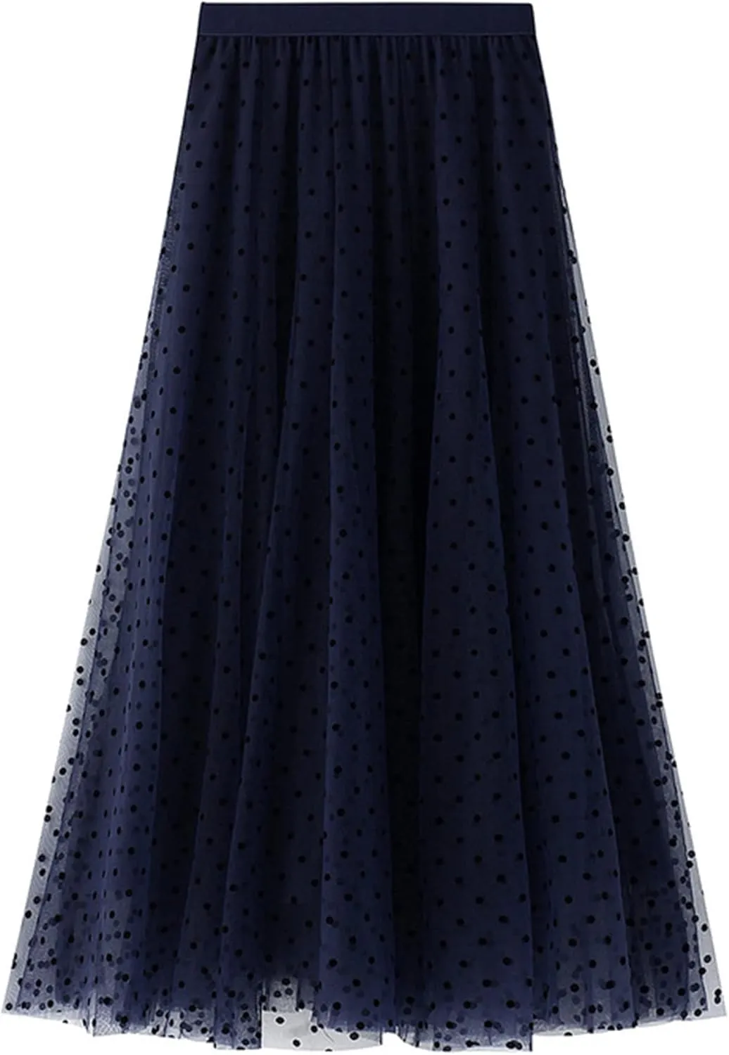 Women's Midi Tutu Tulle Layered Skirt Mesh A-Line Flocking Fairy Elastic Waist Maxi Hem Mesh Skirt