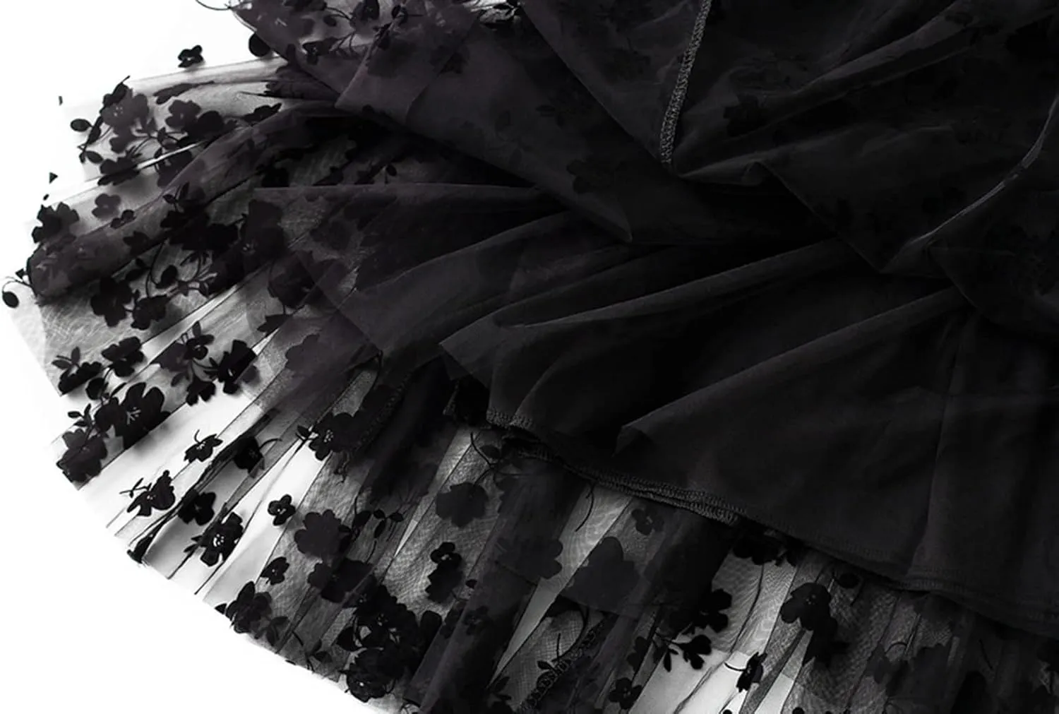 Women's Midi Tutu Tulle Layered Skirt Mesh A-Line Flocking Fairy Elastic Waist Maxi Hem Mesh Skirt
