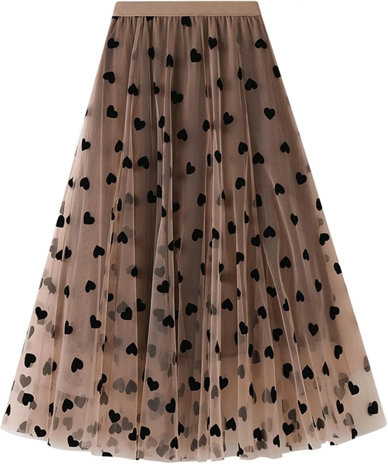 Women's Midi Tutu Tulle Layered Skirt Mesh A-Line Flocking Fairy Elastic Waist Maxi Hem Mesh Skirt