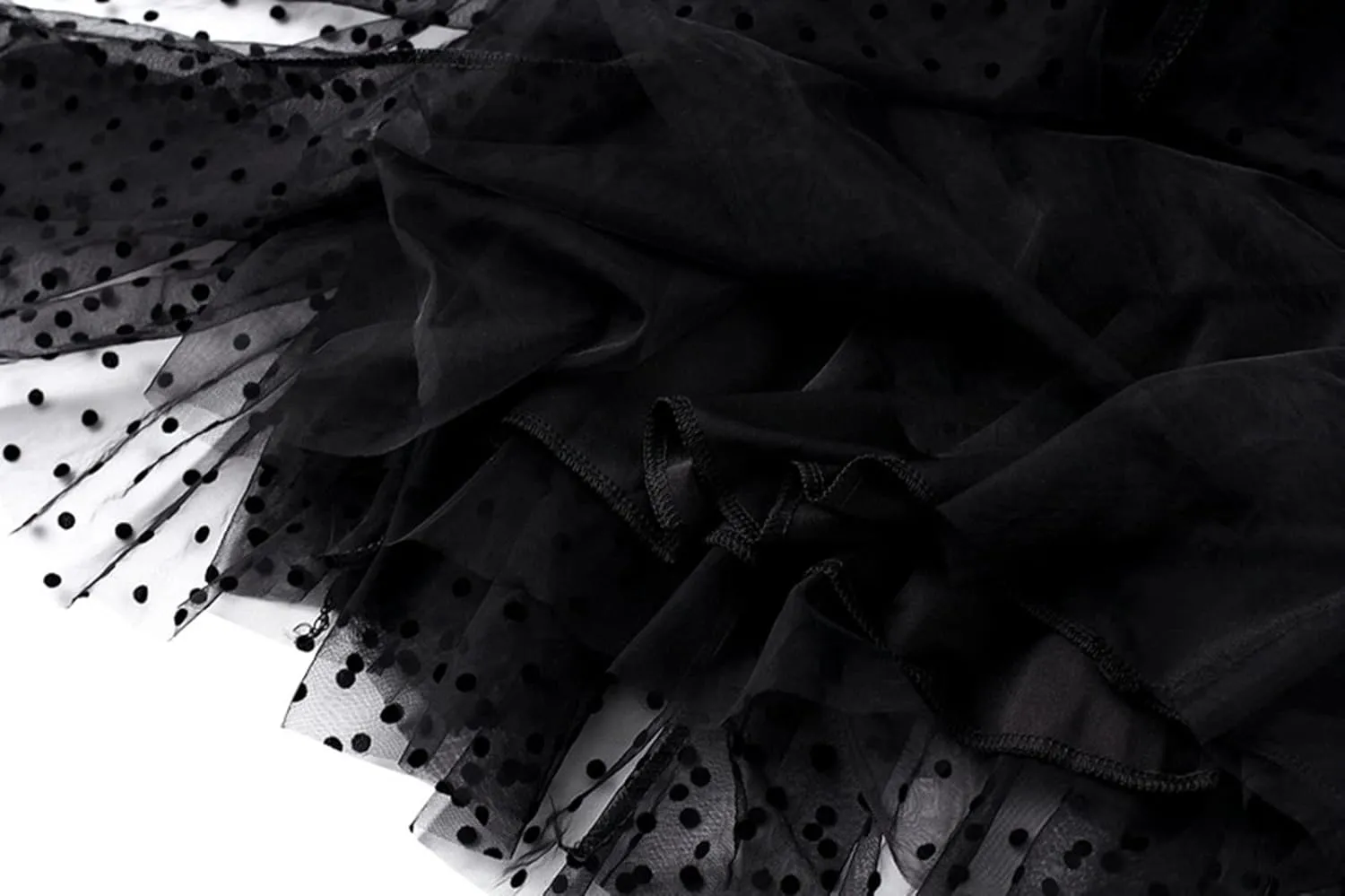 Women's Midi Tutu Tulle Layered Skirt Mesh A-Line Flocking Fairy Elastic Waist Maxi Hem Mesh Skirt
