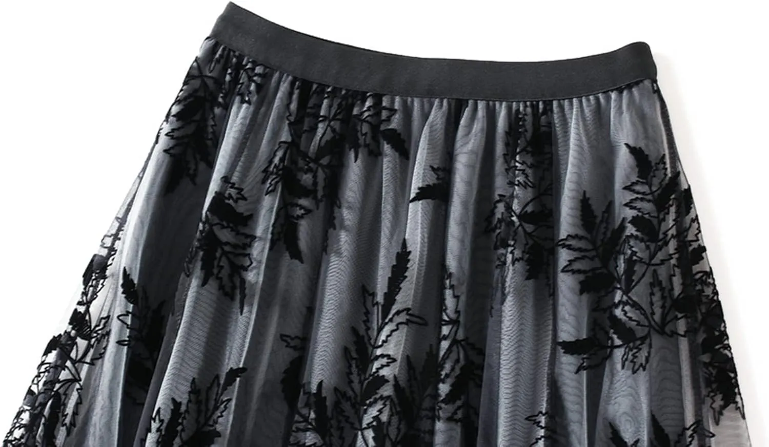 Women's Midi Tutu Tulle Layered Skirt Mesh A-Line Flocking Fairy Elastic Waist Maxi Hem Mesh Skirt