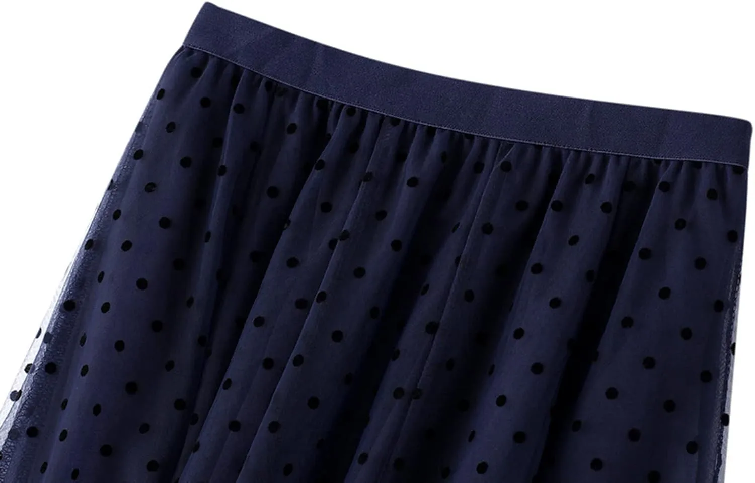 Women's Midi Tutu Tulle Layered Skirt Mesh A-Line Flocking Fairy Elastic Waist Maxi Hem Mesh Skirt
