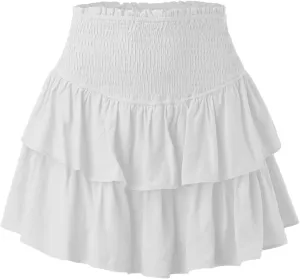 Womens Mini Skirts Summer Women's Solid Color Pleated Double Layer Cake Skirt Sexy Hot Girl Leaf Mini Skirt for