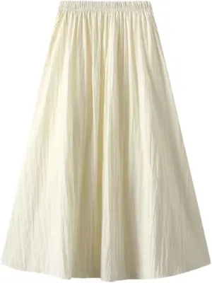 Women's Pleated Half Solid Color Skirt High Waisted Retro Drape Mid Length A-Line Knee-Length Skirt
